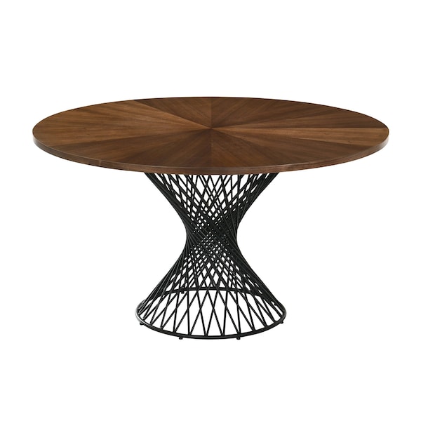 Armen Living Cirque 54" Round Walnut Wood and Metal Pedestal Dining Table LCCQDIWA - main